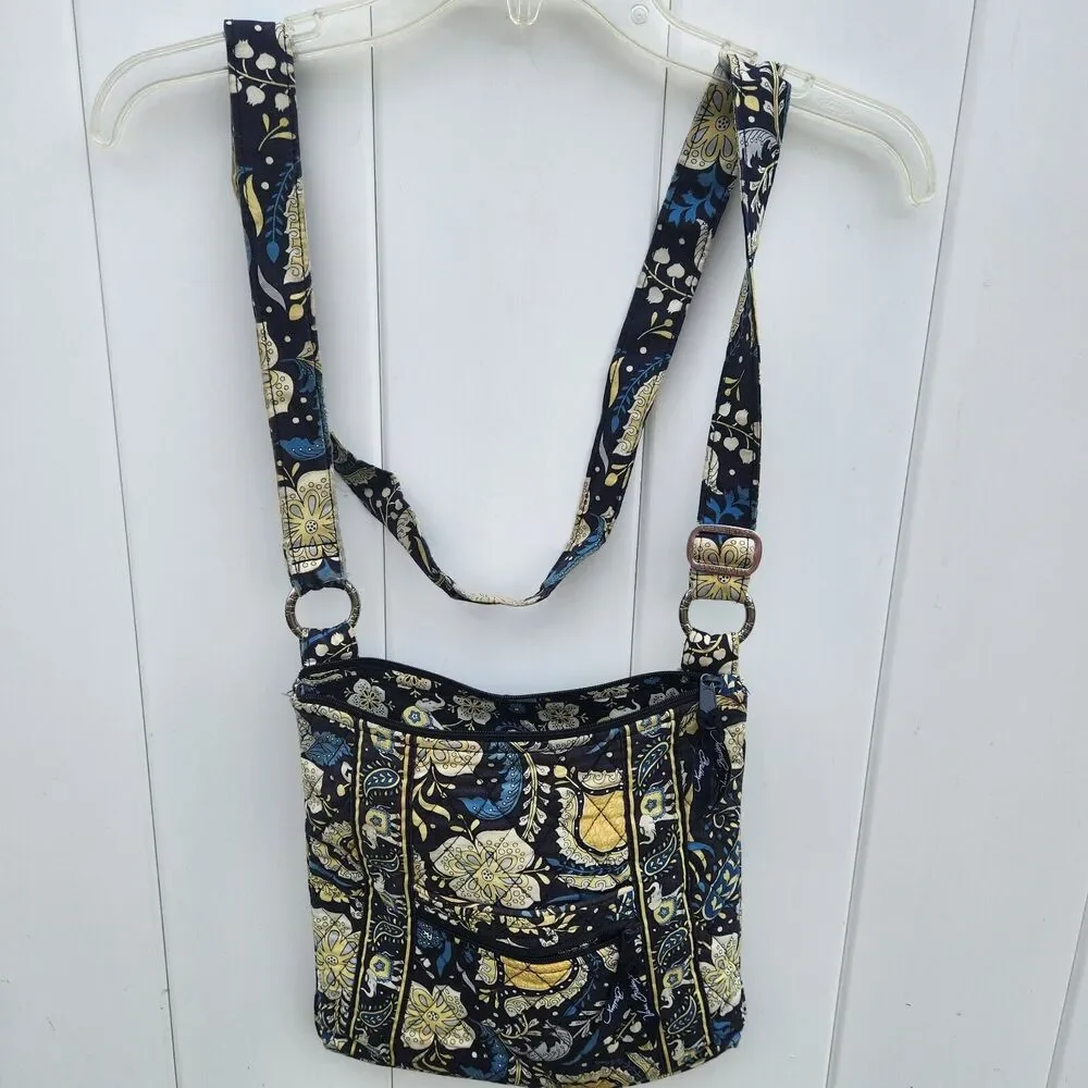 Vera Bradley Ellie Blue Elephants Quilted Cotton Canvas Hipster Crossbody Bag